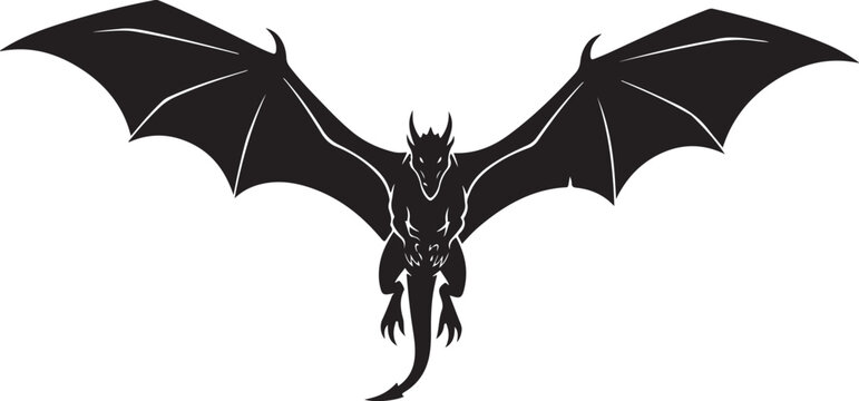 Black dragon, mythical creature, bat wings, fantasy animal, icon