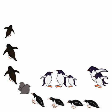 「社会の縮図。向き合うペンギンと孤立するペンギン。競争と交渉のメタファー