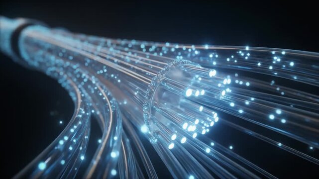 Glowing optical fibers transmit data through a cable