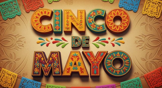 Cinco de Mayo festive colorful banner with papel picado