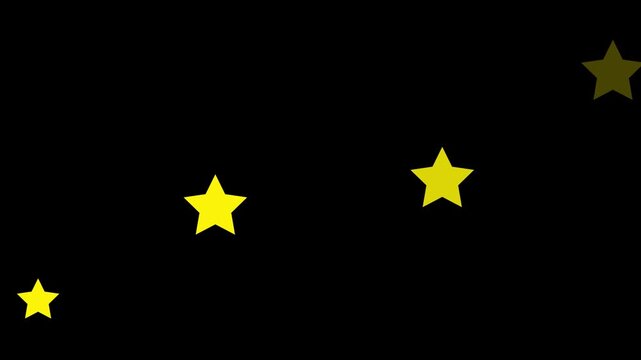 Yellow star shapes moving across a black background. Ideal for celebration, rating systems, or night sky motion graphics.