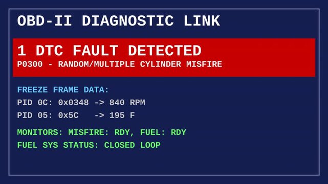 Automotive mechanic OBD2 handheld diagnostic scanner detecting cylinder misfire engine code for car repair b roll