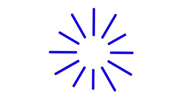 Minimalist blue radiating lines spinning on a white background. Useful for loading icons, progress bars, or UI elements.