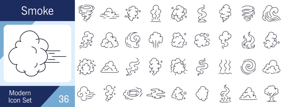 Modern Minimal Smoke Line Icon Set with Dynamic Vapor Shapes and Clean Monoline Style.