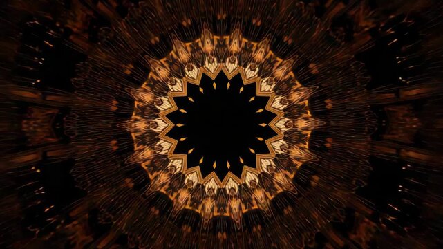 Ornate golden mandala radial pattern with warm glowing abstract symmetry and kaleidoscope textures