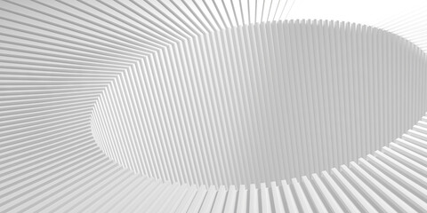 Fototapeta premium Radial white ribbed concentric structure with oval void for minimal abstract background and wallpaper design.3d render
