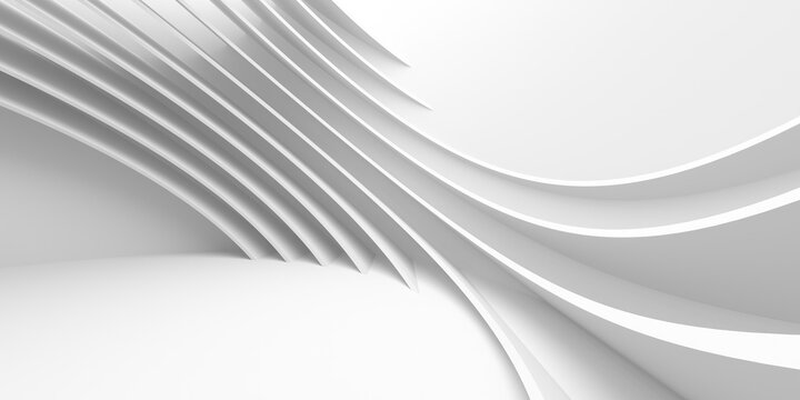 Layered white curved sheets forming organic waves on a clean background for minimal wallpaper and presentation design.3d render