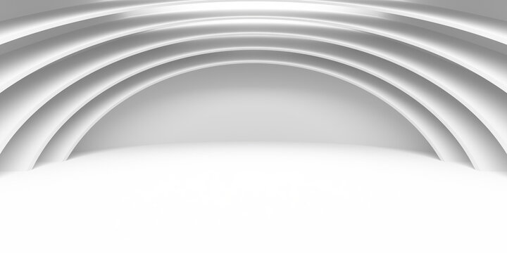 White concentric arch stage with layered curved steps for auditorium background and presentation banner design.3d render