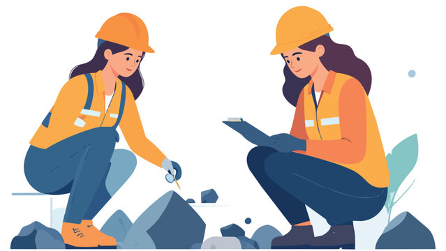 mine workers are analyzing rocks