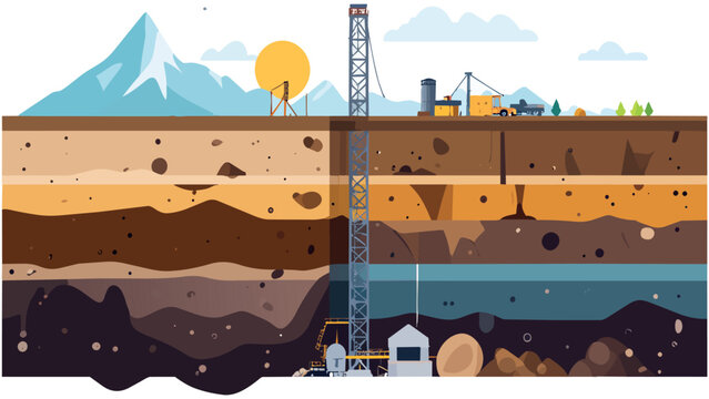 vector illustration of oil drilling in the bowels of the earth