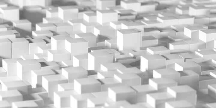 Monochrome white cube grid of repeating blocks for modern architectural background and wallpaper design.3d render