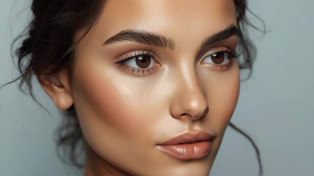 Portrait woman closed eye makeup eyeliner smooth skin young woman with flawless makeup and closed