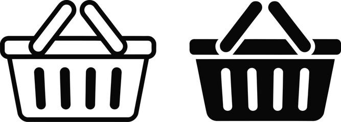 Shopping basket, comparison illustration, contrasting full and empty baskets symbolizing shopping cart status retail activity and online store user interface design. © Eva Elrod
