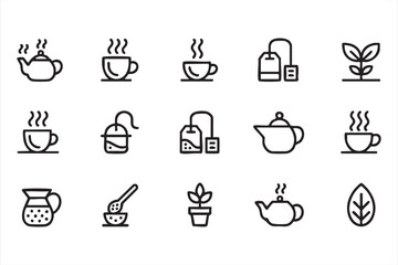 Fototapeta premium Tea and coffee icons, hot drink beverage, herbal infusion, cafe lifestyle symbols for web and app UI