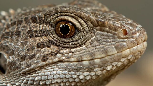 Extreme macro of lizard head with golden eye and detailed scales