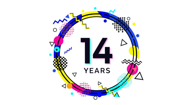 Vibrant 14th Anniversary Celebration Graphic Design.