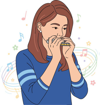 harmonica classic music instrument performer hand drawn vector illustration clipart