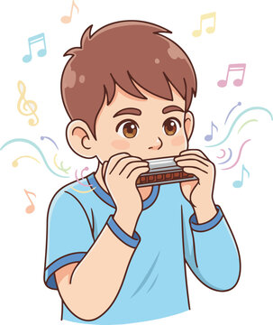 harmonica classic music instrument performer hand drawn vector illustration clipart