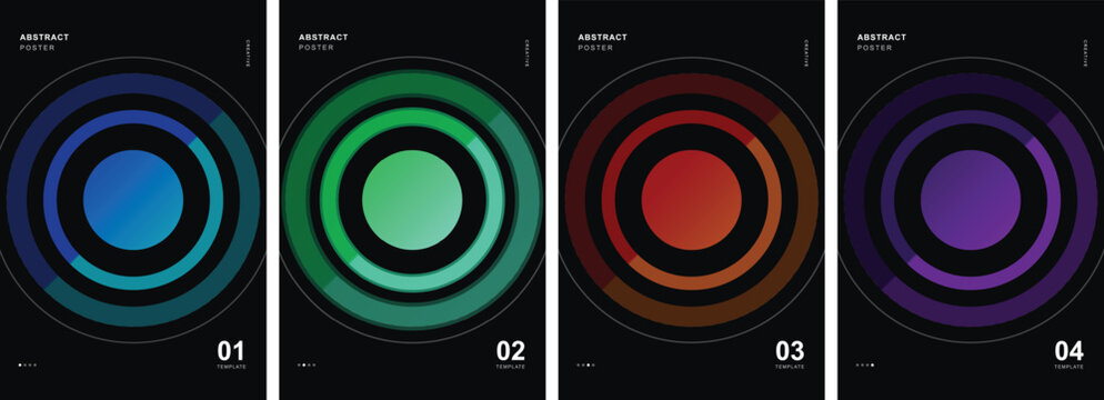 Minimalist Abstract Neon Concentric Circles Poster Vector Set