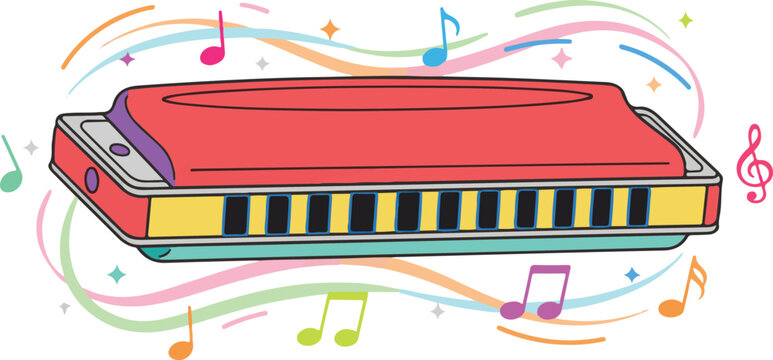harmonica classic music instrument performer hand drawn vector illustration clipart