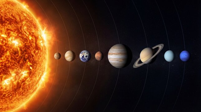 Solar system planets alignment with sun astronomy space science educational illustration