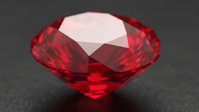 A beautiful, sparkling, red gemstone with many facets, set against a dark background