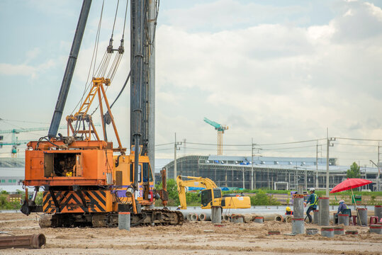 Machine for piling. Construction machinery on the site for the construction of a