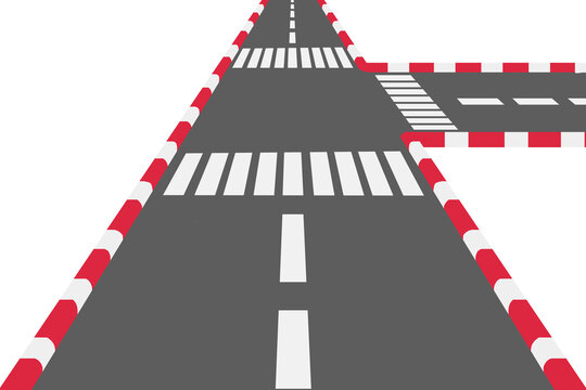 T junction asphalt road intersection with pedestrian crosswalk and curb