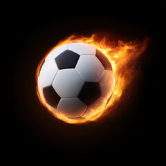 Fototapeta premium Flaming soccer ball on black background with bright fire and dramatic motion