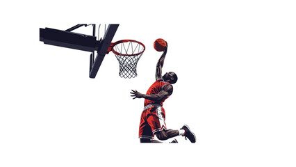 basketball player performing slam dunk © BerkahStock