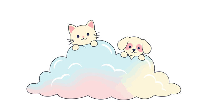 Cute cartoon cat and dog friends.