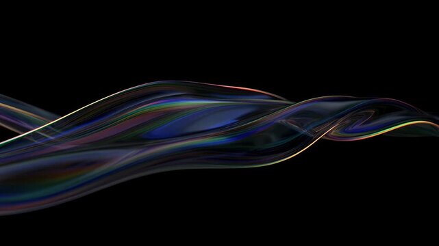 Abstract colorful wave black background flowing neon light ribbon smooth curve, digital art with glowing rainbow gradient motion blur and flowing light lines, SEO friendly abstract background design