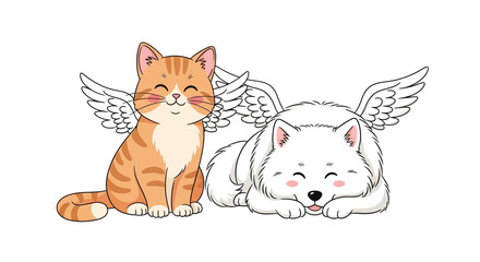 Fototapeta premium Angelic Cat and Dog Friends Together.