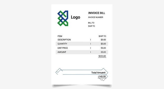 Invoice with company logo and details.