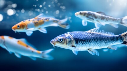 Fototapeta premium Graceful Koi Fish Swimming Near Surface in Tranquil Blue Waters
