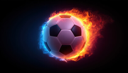 Naklejka premium Soccer ball fire flame ball sport flame blue orange black motion energy glow game round leather pattern isolated dark graphic design hot cold burn blazing futuristic dynamic competition