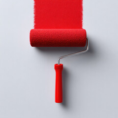 Obraz premium Paint roller red paint roller paint tool home improvement wall paint decorating tool interior paint renovation painting top view red handle brush metal cylinder texture equipment work manual diy