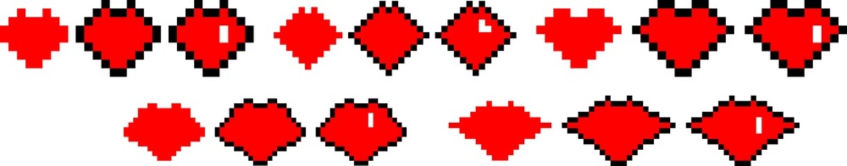 Obraz premium Large set of 8-bit pixel art hearts and lips children's pixel art