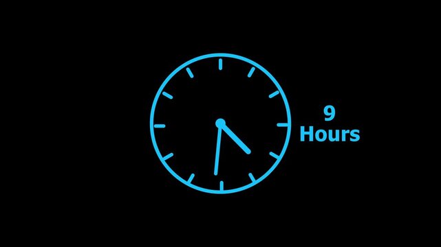 9 hours service clock icon. 9 hours customer service concept. 9 Hours Countdown Animation.