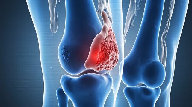 Anatomy of a knee joint with inflamed synovial membrane