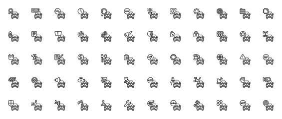 Fototapeta premium Car Service icon set. Auto repair vector icons. Includes symbols for engine, battery, tire, gear, steering wheel, tools, diagnostics and more. Editable stroke.