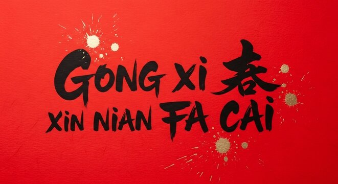 Chinese New Year Greeting Gong Xi Xin Nian Fa Cai with Red Background.