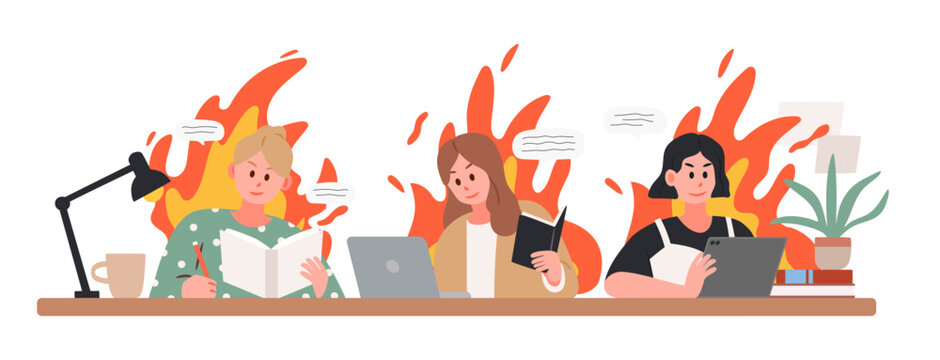 Students studying together for exam