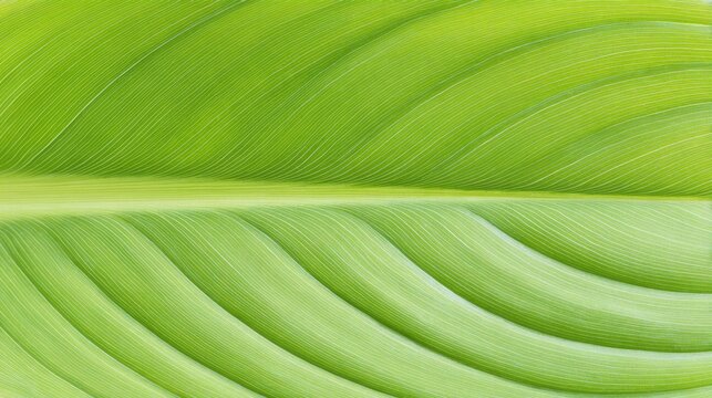 plantain. Close-up on a plantain leaf showing its elegant parallel venation pattern in monochromatic green. gardening catalogs, home-decor guides, designed for gardening and botanical catalogs.