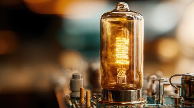 eeprom. Industrial fuse tube glowing on a circuit board with electrical components. symbolizing technological progress and responsible innovation.