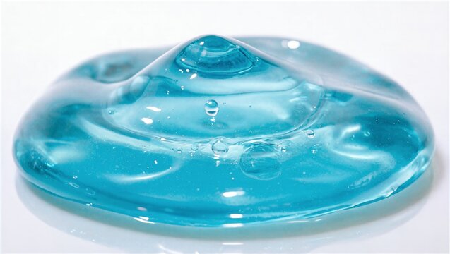 白背景に置かれた気泡を含む青い透明ジェルの塊