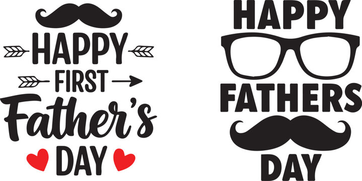 Happy first father's day celebration design with mustache and glasses