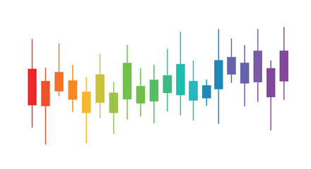 Obraz premium Colorful candlestick chart for stock market analysis using a full rainbow spectrum of colors to represent financial data trends and trading.