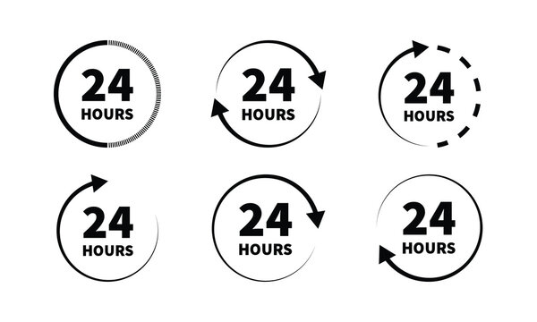 24 Hours Circular Arrow Icons Collection with Time Loop and Rotation Clock Symbols