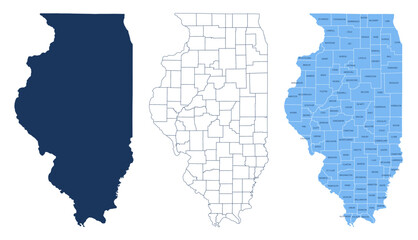 Fototapeta premium Illinois Counties Map - State Silhouette, County Outline and Labeled Map Vector